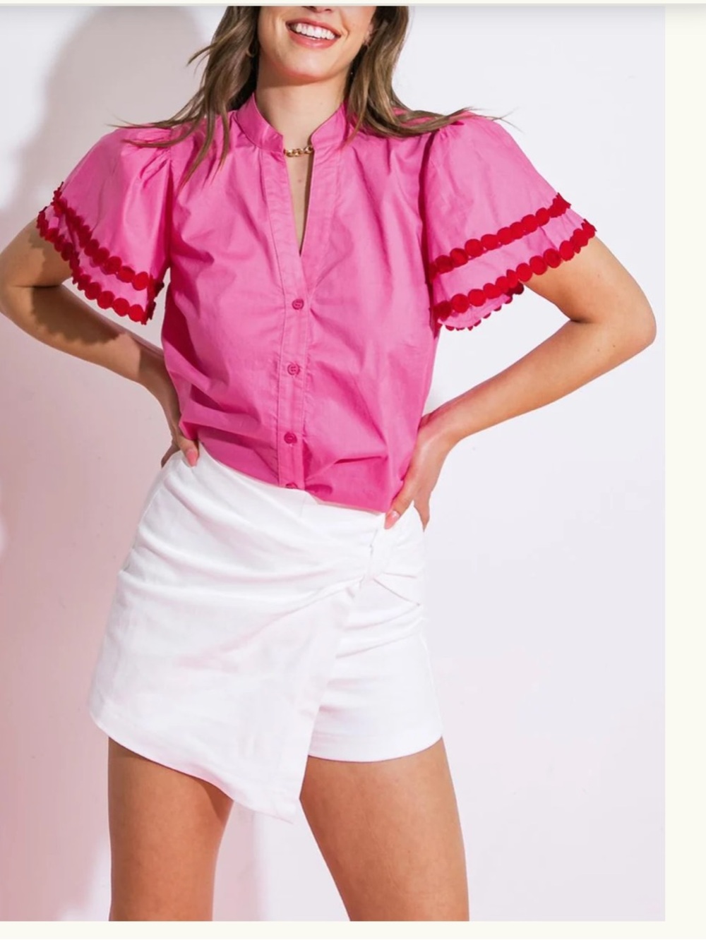 Flying Tomato Pink LEARN AS YOU GO WOVEN TOP size medium